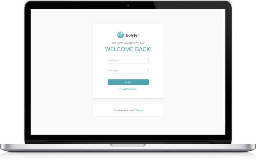 laptop showing Bolster login page
